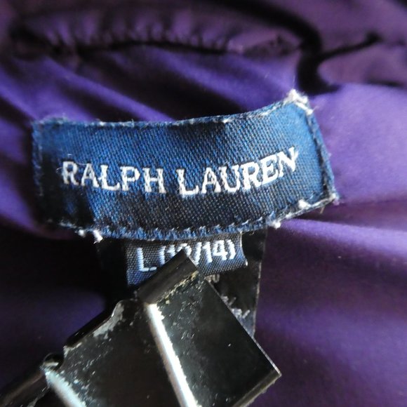 Ralph Lauren Purple Puffy Coat Peplum Detachable Snap Hood Green Pony Down XS - Picture 6 of 13